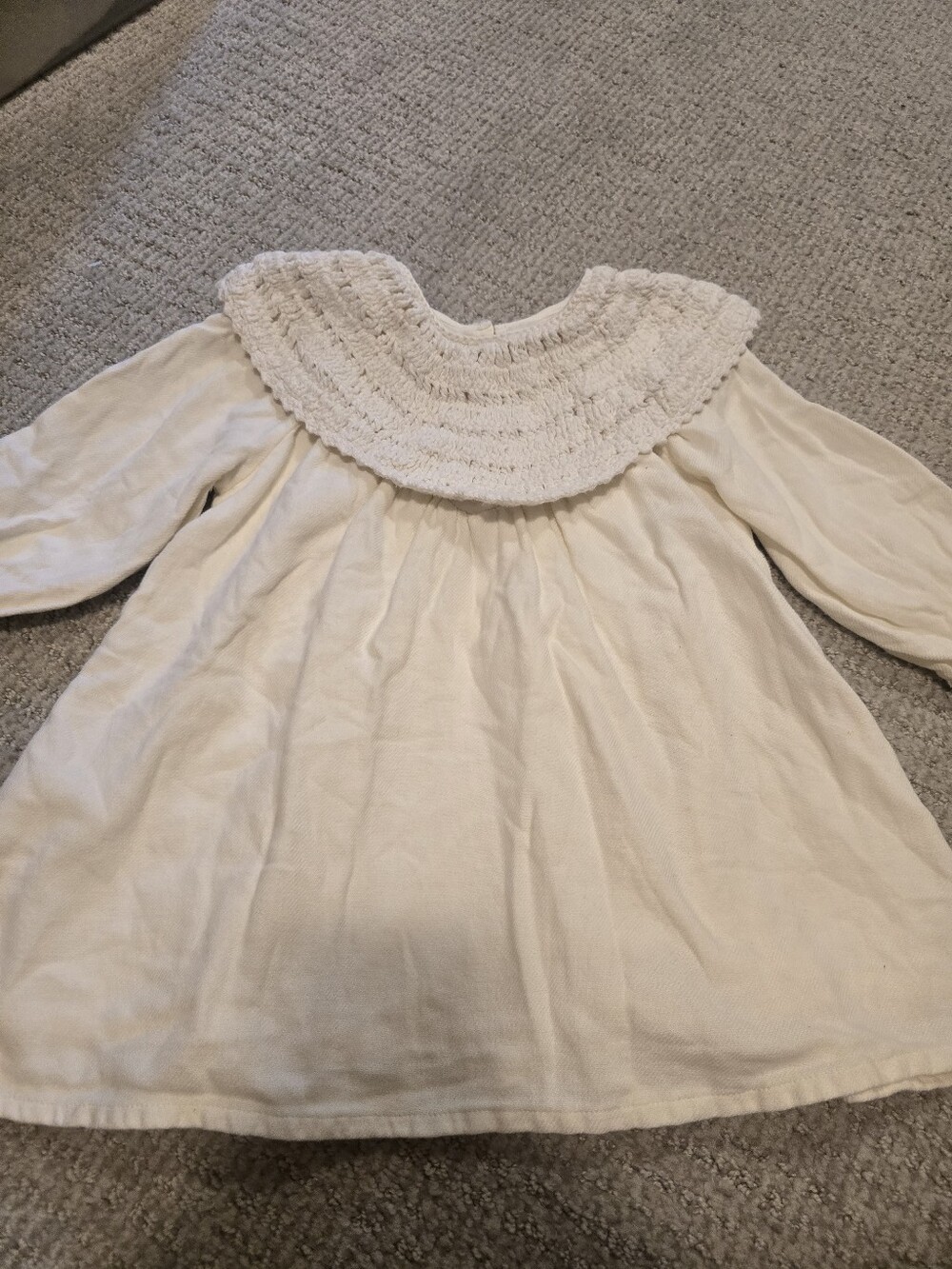 Zara Cream Smocked Collar Long-Sleeve Dress Top for Kids